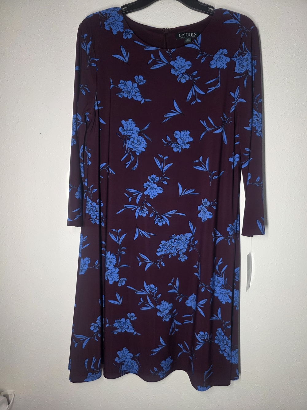 Lauren Ralph Lauren Fall Floral Print Dress Midi Dress in Purple & Blue Size 10